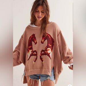 NWT Free People Camden Mirrored Horses Medium Sweatshirt